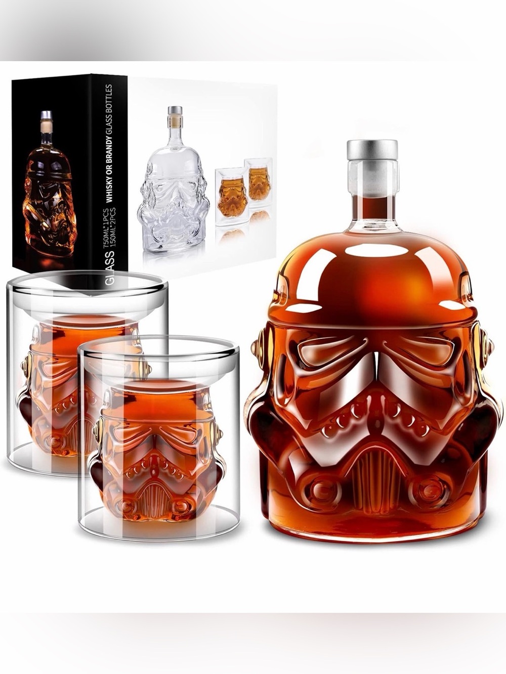 NWOB Star Wars Whiskey Decanter and Double-Walled Stormtrooper Glasses